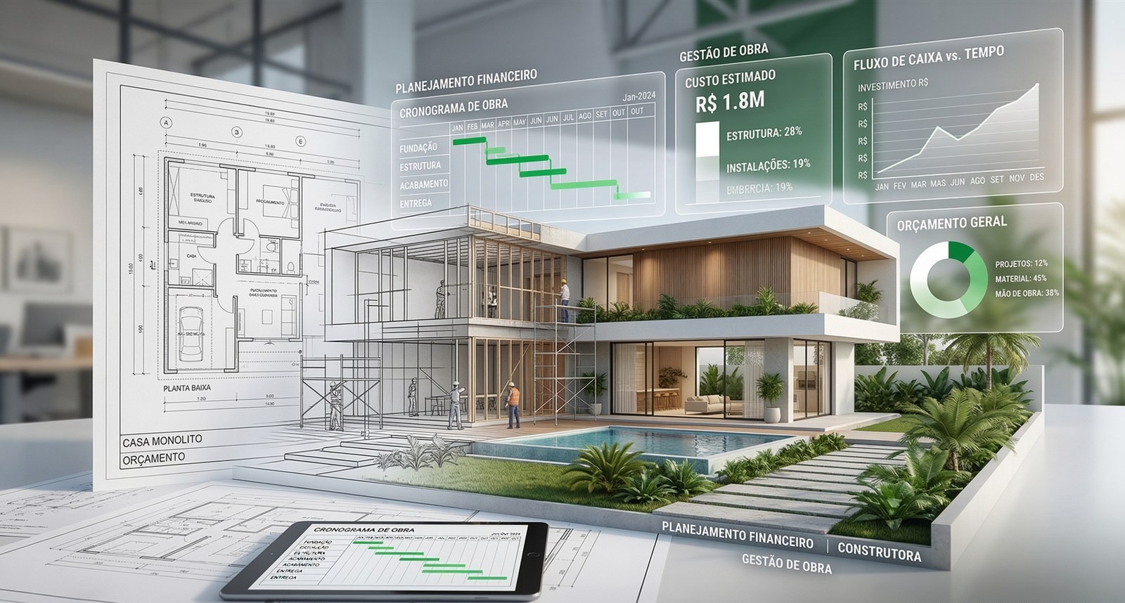 Analise de custos da obra com comparativo entre etapas
